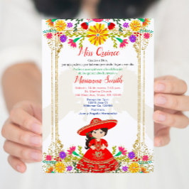 Rot farbenfroh mexikanische Flora Quinceñera Invit Einladung