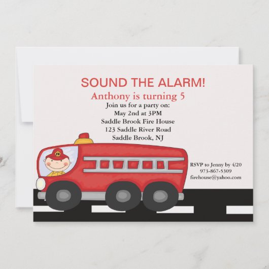 Rot, Feuerwehrwagen Boys zum Geburtstag Einladung (Vorderseite)