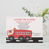 Rot, Feuerwehrwagen Boys zum Geburtstag Einladung (Stehend Vorderseite)