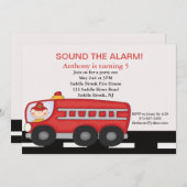 Rot, Feuerwehrwagen Boys zum Geburtstag Einladung (Vorne/Hinten)