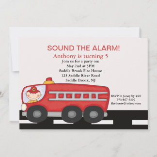 Rot, Feuerwehrwagen Boys zum Geburtstag Einladung
