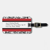 Rot-Flora-Damast Gepäckanhänger (Vorderseite horizontal)