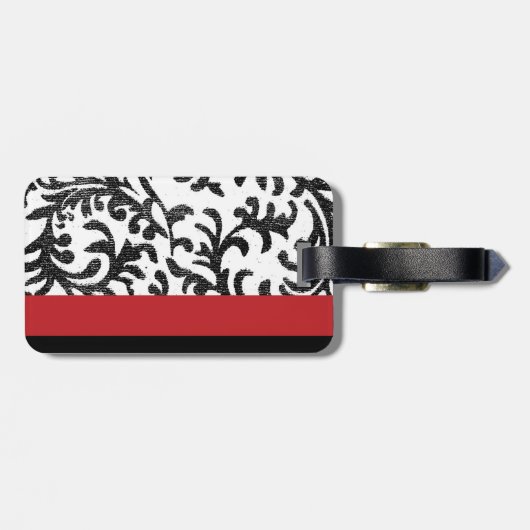 Rot-Flora-Damast Gepäckanhänger (Rückseite horizontal)