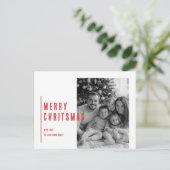 Rot frohe Weihnachten mit Schwarz-Weiß-Foto Postkarte (Stehend Vorderseite)