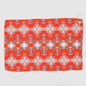 Rot gebogene Formen ramponieren über weißes Grau Golfhandtuch (Horizontal)