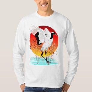 Rot gekrönter Kran und Einstellungsun-Shirt T-Shirt