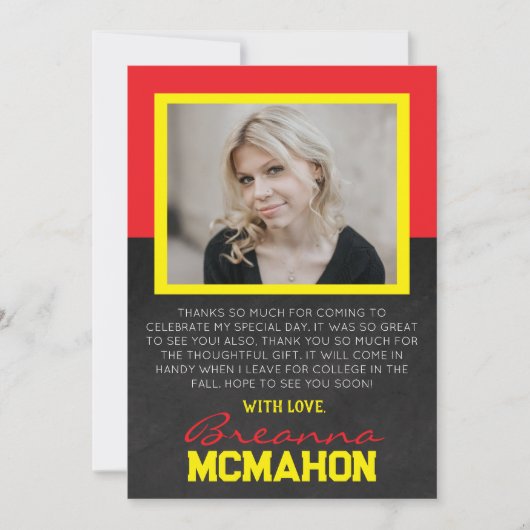 Rot-Gelb-Abschluss-Foto Danke-Karte Einladung (Vorderseite)