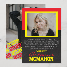 Rot-Gelb-Abschluss-Foto Danke-Karte Einladung