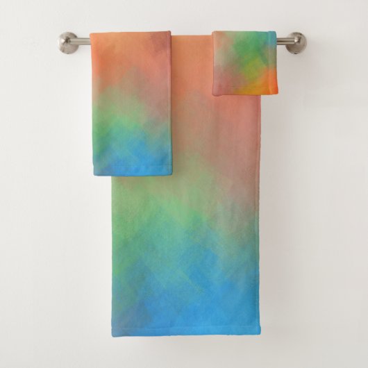 Rot-Gelb-Blau-Grüne Farben Abstrakte Kunstvorlage Badhandtuch Set (Insitu)
