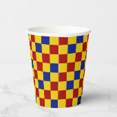 Rot Gelb Blau Kariertes Musterdesign  Pappbecher (Rechts)
