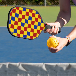 Rot Gelb Blau Kariertes Musterdesign Pickleball Schläger
