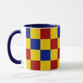 Rot Gelb Blau Kariertes Musterdesign Tasse (Links)