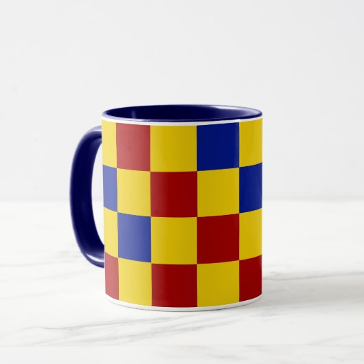 Rot Gelb Blau Kariertes Musterdesign Tasse (Vorderseite Links)