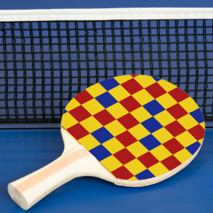 Rot Gelb Blau Kariertes Musterdesign Tischtennis Schläger