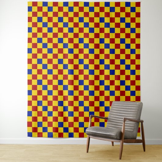 Rot Gelb Blau Kariertes Musterdesign  Wandteppich (Beispiel)