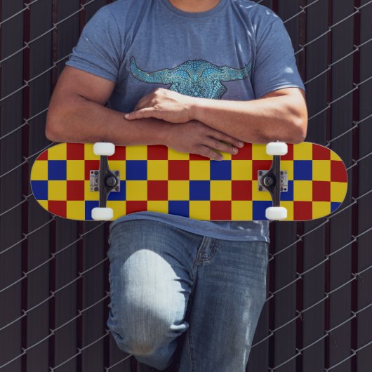 Rot Gelb Blau Karomuster Design  Skateboard (Außenbereich 3)