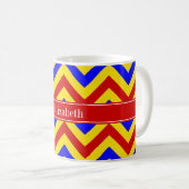 Rot, gelb, blau LG, Zickzack, rotes Monogramm Kaffeetasse (VorderseiteRechts)