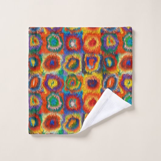 Rot-gelb-blau-rosa Lila-grüne Quadrate Badhandtuch Set (Waschlappen)