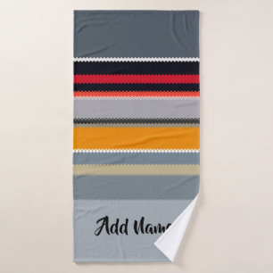 Rot-Gelb-Blau-Silber-Multicolor-Streifen-Muster Badehandtuch