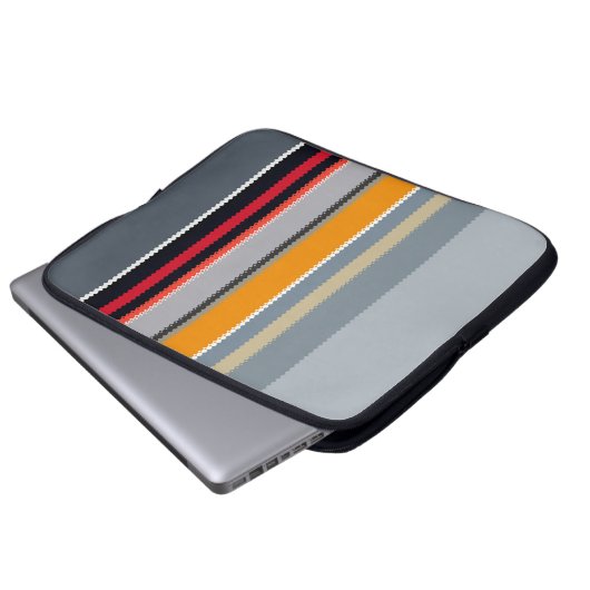 Rot-Gelb-Blau-Silbergrau Streifen Muster Laptopschutzhülle (Vorne Knopf)