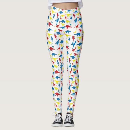 Rot-gelb-blaues Muster Dinosaurier Leggings (Vorderseite)