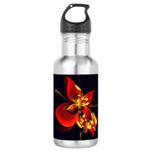 Rot-Gelb-Blüte Modernes abstraktes Kunstmuster #10 Edelstahlflasche