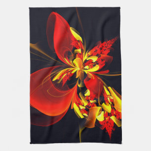 Rot-Gelb-Blüte Modernes abstraktes Kunstmuster #10 Geschirrtuch