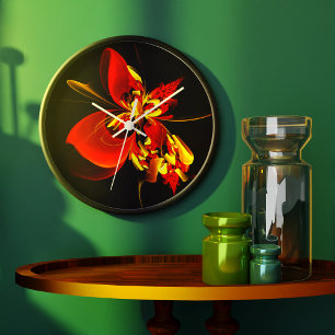 Rot-Gelb-Blüte Modernes abstraktes Kunstmuster #10 Große Wanduhr