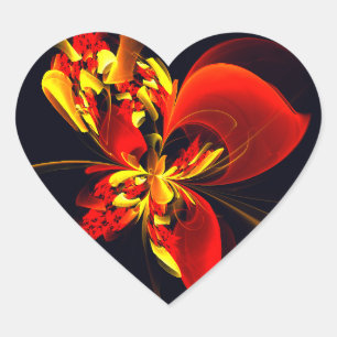 Rot-Gelb-Blüte Modernes abstraktes Kunstmuster #10 Herz-Aufkleber