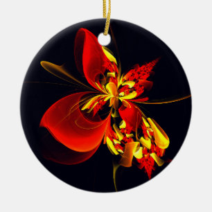 Rot-Gelb-Blüte Modernes abstraktes Kunstmuster #10 Keramik Ornament