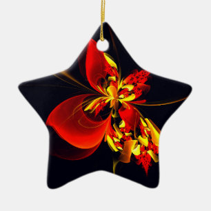 Rot-Gelb-Blüte Modernes abstraktes Kunstmuster #10 Keramik Ornament