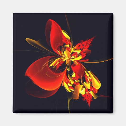 Rot-Gelb-Blüte Modernes abstraktes Kunstmuster #10 Magnet (Vorne)