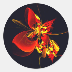 Rot-Gelb-Blüte Modernes abstraktes Kunstmuster #10 Runder Aufkleber