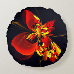 Rot-Gelb-Blüte Modernes abstraktes Kunstmuster #10 Rundes Kissen