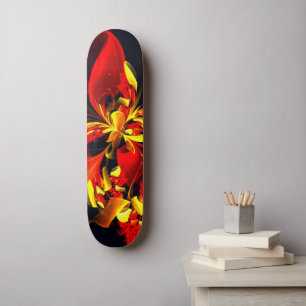 Rot-Gelb-Blüte Modernes abstraktes Kunstmuster #10 Skateboard