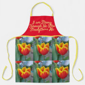 Rot-Gelb-BlüteGott-Zitat Ich bin stark Schürze (Vorderseite)