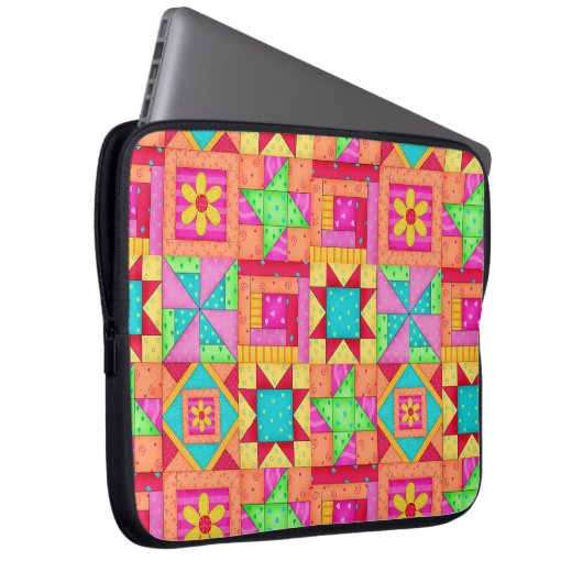 Rot-gelb-buntes Patchwork Blockkuppel Kunst Laptopschutzhülle (Vorne Rechts)