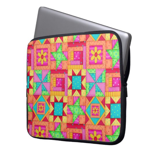 Rot-gelb-buntes Patchwork Blockkuppel Kunst Laptopschutzhülle (Vorderseite Links)