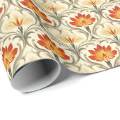 Rot / Gelb / ElfenbeinJugendstil Blume Geschenkpapier (Rolleneckpunkt)