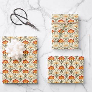 Rot / Gelb / ElfenbeinJugendstil Blume Geschenkpapier Set