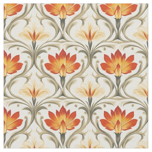 Rot / Gelb / ElfenbeinJugendstil Blume Stoff (Nahaufnahme)