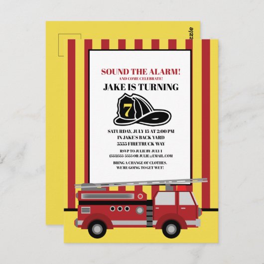 Rot gelb gestreiftes Feuerwehrauto Feuerwehrkampf Postkarte (Vorne/Hinten)