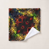 Rot-Gelb-Grün auf dunklem, Flower-Shredded-Papier? Badhandtuch Set (Waschlappen)