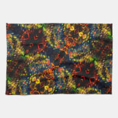 Rot-Gelb-Grün auf dunklem, Flower-Shredded-Papier? Geschirrtuch (Horizontal)
