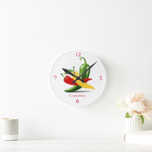 Rot-Gelb-Grün-Chili-Paprikaschoten Thunder_Cove Runde Wanduhr (Zuhause)