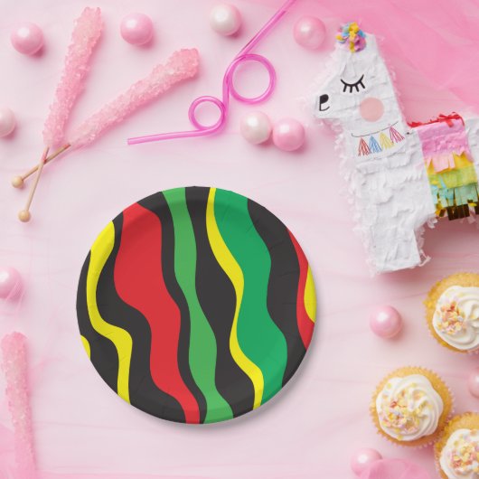 Rot-Gelb-Grün-Rasta-Wave-Party Pappteller (Party)