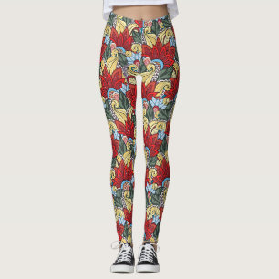 Rot-gelb-grüne Blume und wirbeln Leggings