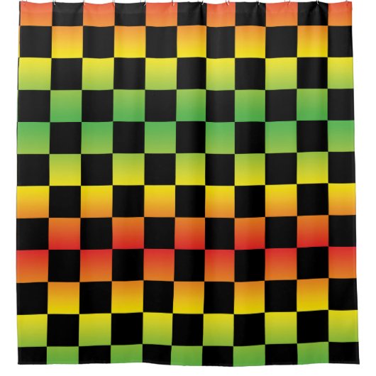 Rot-Gelb-grüne Rasta Ombre Checked Duschvorhang (Vorderseite)