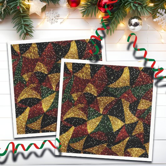 Rot-Gelb-grüne Wellen des festlichen Glitzer Serviette