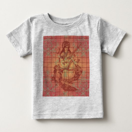 Rot-Gelb-Hinterling Goddess Saraswati Wisdom Indie Baby T-shirt (Vorderseite)